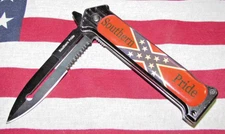 Southern Pride Belt-Clip 3 1/2" Folding Knife 1-Finger Flip Open Flag on Handle