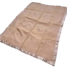VTG Hand Embroidered Baby Blanket Peach Wool w/Satin Trim Julius Berger 37x27  