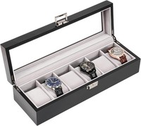 Uhrenbox Schwarz Mit Glasdeckel, Uhrenaufbewahrung FüR Herren, 6 FäCher,