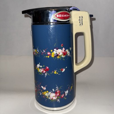 Vintage Zojirushi Vacuum Jug Blue Floral Insulated Coffee Carafe Thermos Japan