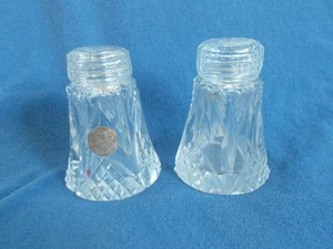 Vintage Small Cut Crystal Salt/Pepper Set w/Glass Tops