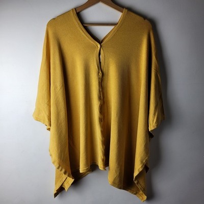 Wynne Layers Women S Yellow Oversized Boxy Knit Button Draped Cardigan Casual