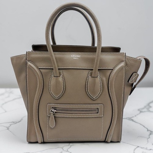 CELINE Micro Luggage Shopper Leather Gray Women's Pre-owned From Japan