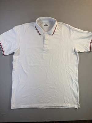 Lapasa Men's Polo Shirt Size Large White Short Sleeve Red/Blue Tipped Trim
