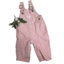 Osh Kosh B'Gosh Infant Girl 3-6 Month Pink Railroad Stripe Bib Overalls Buttons