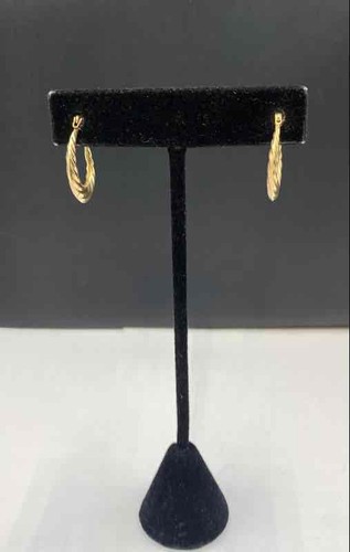 14K Yellow Gold Twisted Hoop Earrings Textured Rope Style 19mm 1.54g