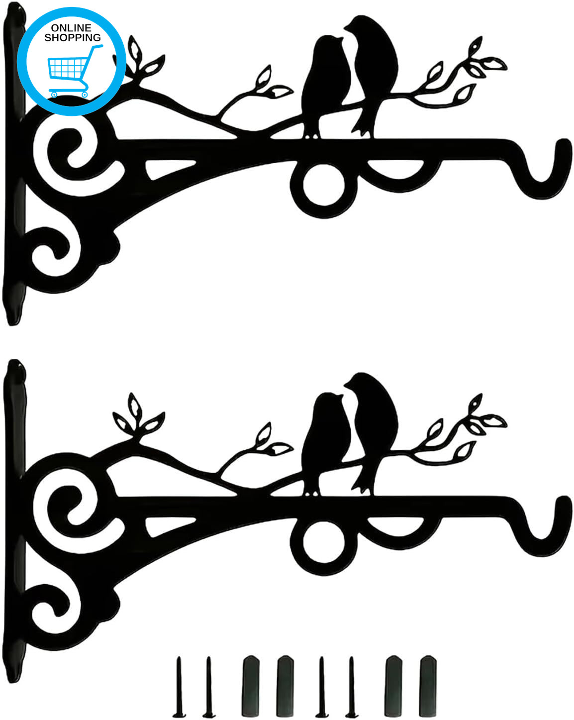 2 Pcs Iron Plant Hangers Black Hanging Basket Brackets Outdoor Wall Mounted Hook