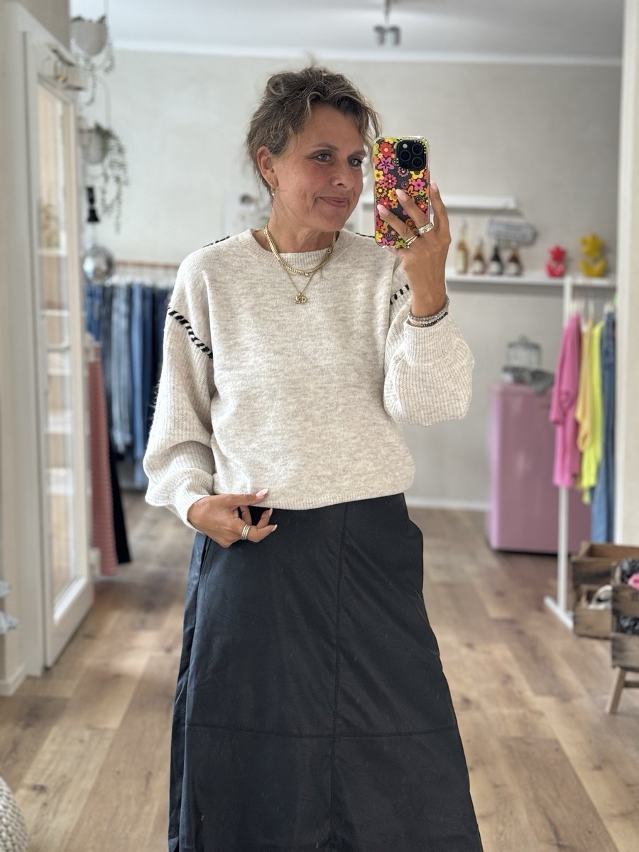 FREE/QUENT KINLOCK Pullover Strickpulli Beige mit schwarz - Main Image