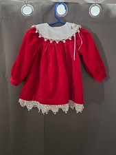Vintage Girls Peaches N Cream Red Christmas Dress Size 18 M Lace Collar