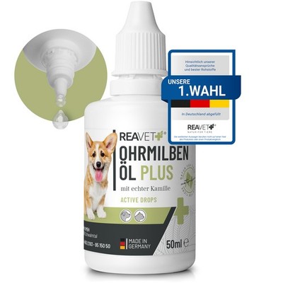 REAVET Ohrmilbenöl Plus für Hunde, Ohrentropfen gegen Ohrmilben, Parasiten 50ml