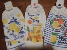 Crochet Top "Lemon Theme" Full Hanging Kitchen Dish Towels 3 