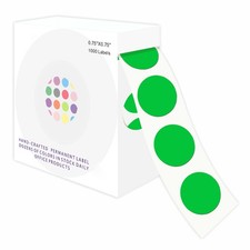 Adhesive Round Labels, 3/4 Inch, 1000 Color Coding Dots, Green