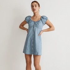 MADEWELL Petite Denim Margie Mini Dress in Bevy Wash Sz 10 {O41}