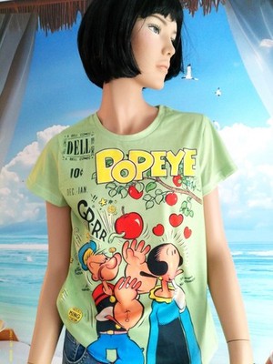 Trendiges Retro  T-Shirt, ''Popey'', Disney, Comic, apfelgrün, Gr. L