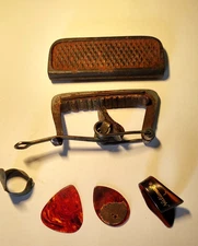 Antique Guitar Lot EARLY Elton Capo , National Pick , very old slide , picks
