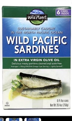 Wild Planet Wild Pacific Sardines 6 x 4.4 Oz Cans in Extra Virgin Olive Oil