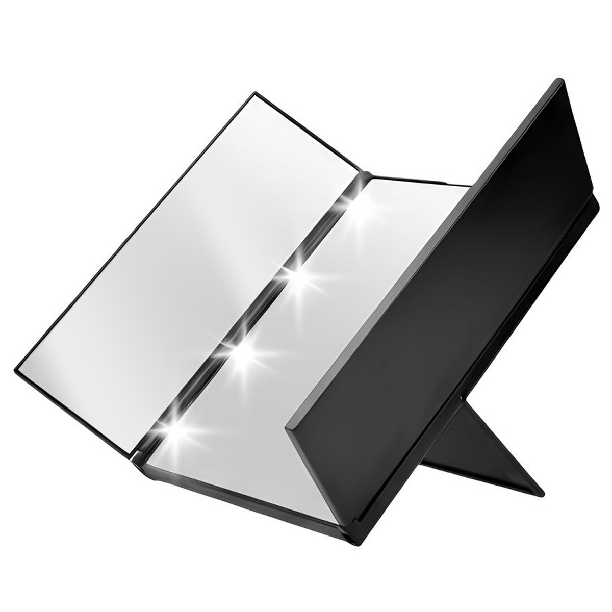 Miroir de maquillage LED triptyque pliable blanc avec trois volets pour une clarté optimale