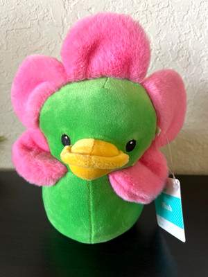 Way To Celebrate Easter GREEN PINK FLOWER PLUSH Ducky Duck Toy 8'' NEW+TAG