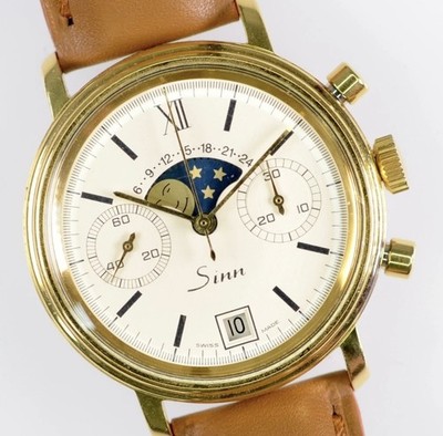 Sinn Uhr Bi-Compax Chrono vergoldet Handaufzug 7734 Moonphase 37mm Unisex