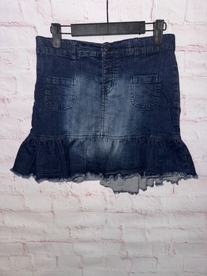 YFK Jeansrock mit Volant Denim Rock dunkelblau mit Fransen Größe 152