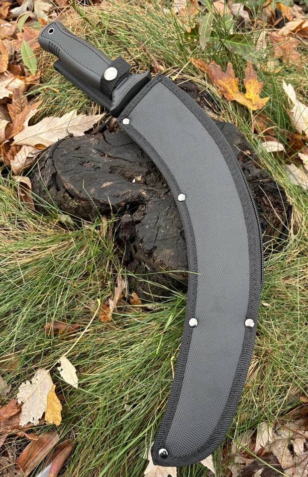16” Machete Crescent Hook Blade Rubber Handle Nylon Sheath Black Harvest Sickle - Image 3 of 4