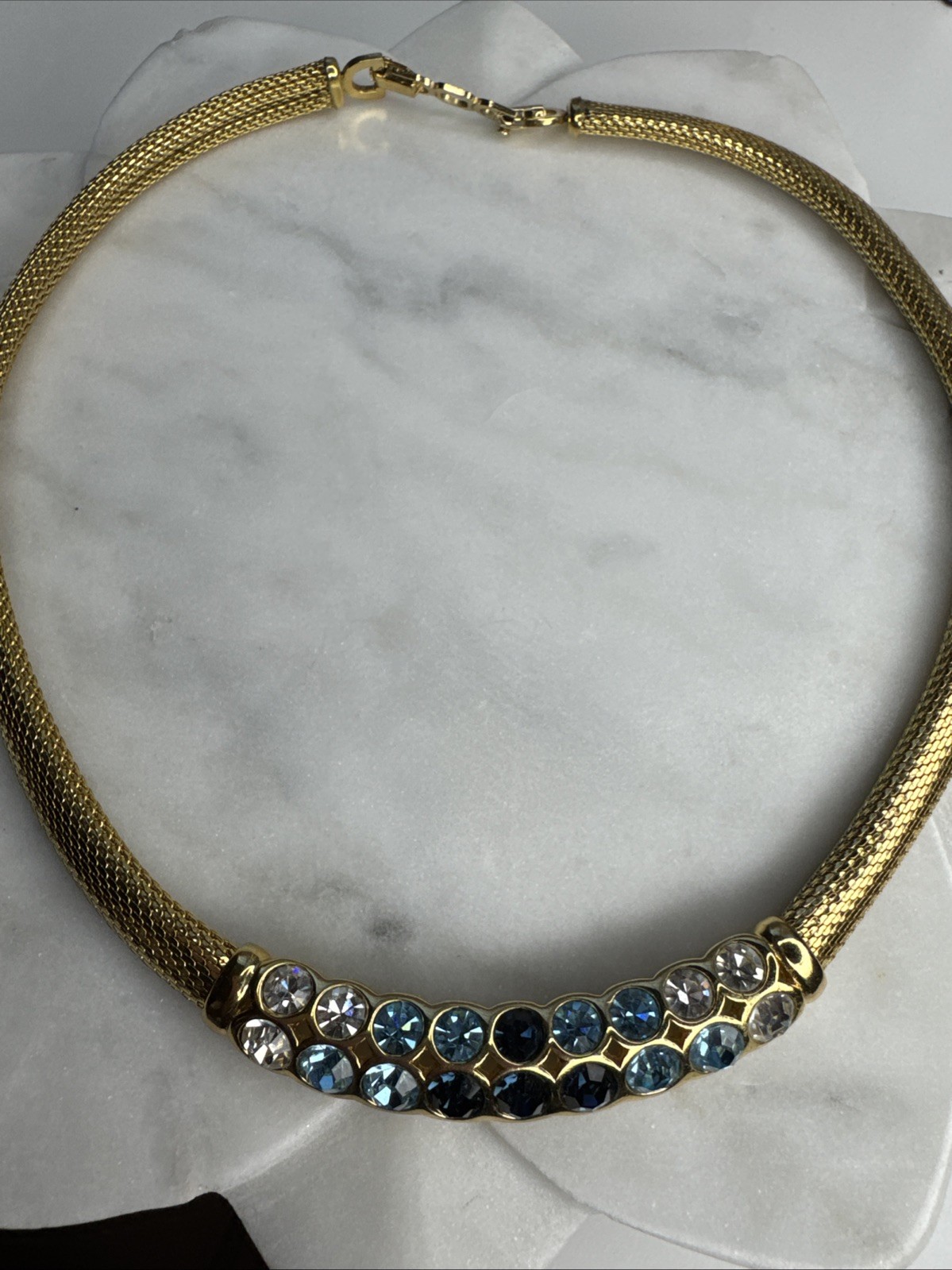 Christian Dior Gold Mesh Pearl Rhinestone Collar Necklace