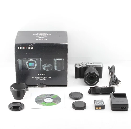 【NEARMINT w/Box】Fujifilm X-M1 Silver 16.3MP Digital Camera 16-50mm Lens From JP