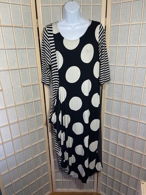 Alembika 4 US 12-14 Minnie Midi Dress Mono Black White Pockets Langenlook