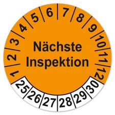 Pr&uuml;fplaketten n&auml;chste Inspektion 2025-2030 Aufkleber wasserfest orange LTB006