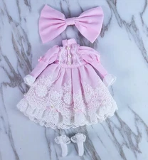 Fashion Outfit Pink Lace Dress & Bow Knot for 12 inch Blythe Doll BJD Toy Cloths