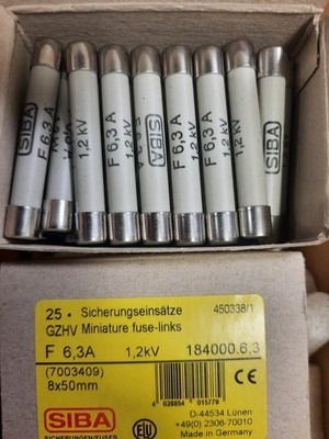 2 Stk. Siba Zylindersicherung F 6,3A 1200V 8 x 50  184000 Zylindrisch 184000.6,3