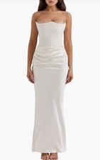 House of CB Persephone Ivory Strapless Satin Corset Dress Cocktail Gown