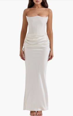 House OF CB Womens Ivory Persephone corseted woven Maxi Dress S