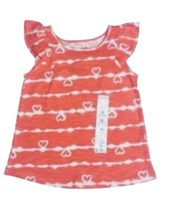 *JUMPING BEANS Flutter Sleeves Top Coral w/White Hearts Baby Girl 12m