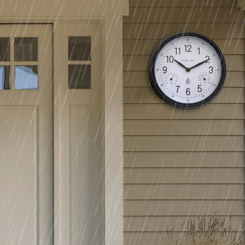 NeXtime Jasmine Weatherproof Outdoor 23.5cm Analogue Wall Clock Black/White - Picture 4 of 10