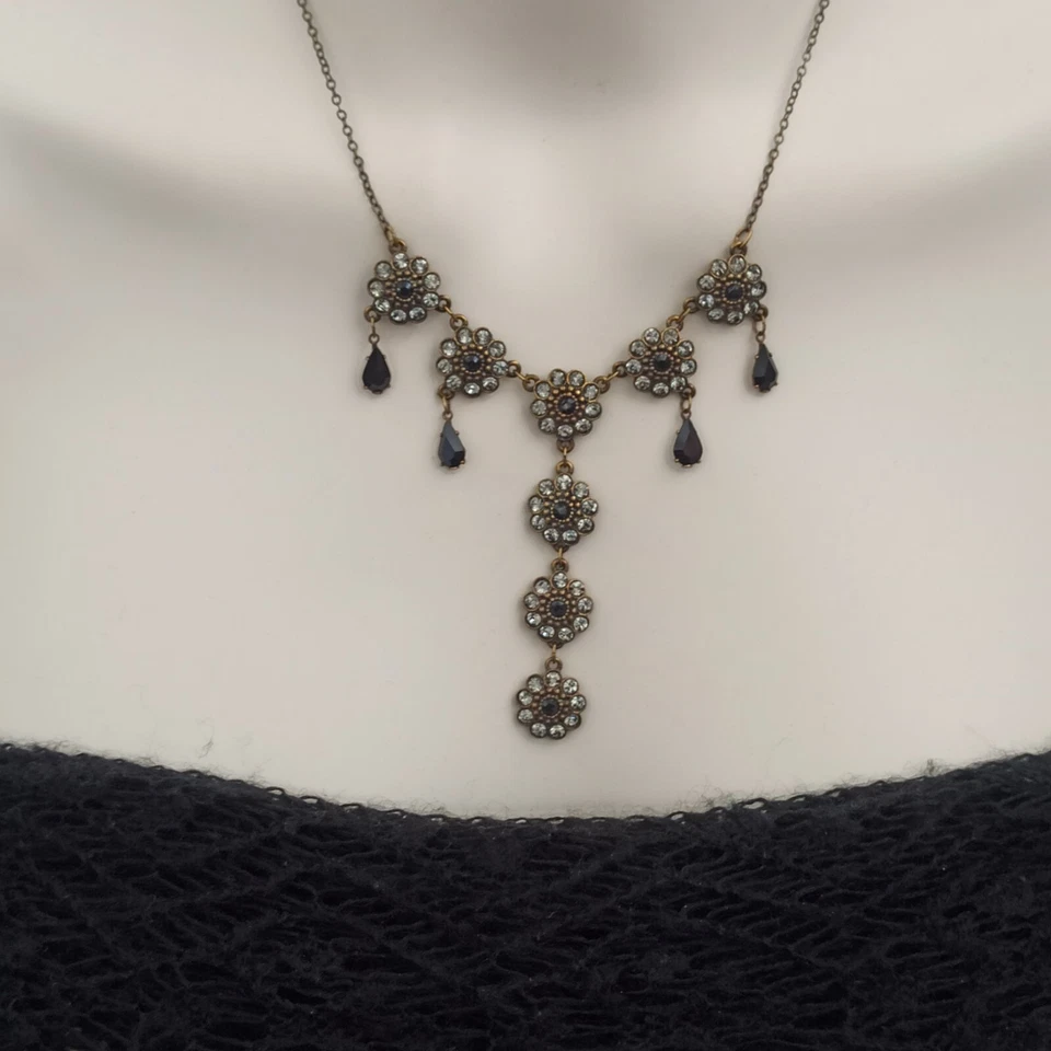 Michal Negrin ожерелье серый черный кристаллы цветочный вечер нарядный Gala Y падение нагрудник - Изображение 2 из 4