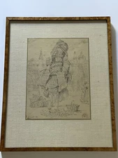 Eugene Berman Drawing Antique 1940’s Rare Early Surrealism Village Portrait Bags