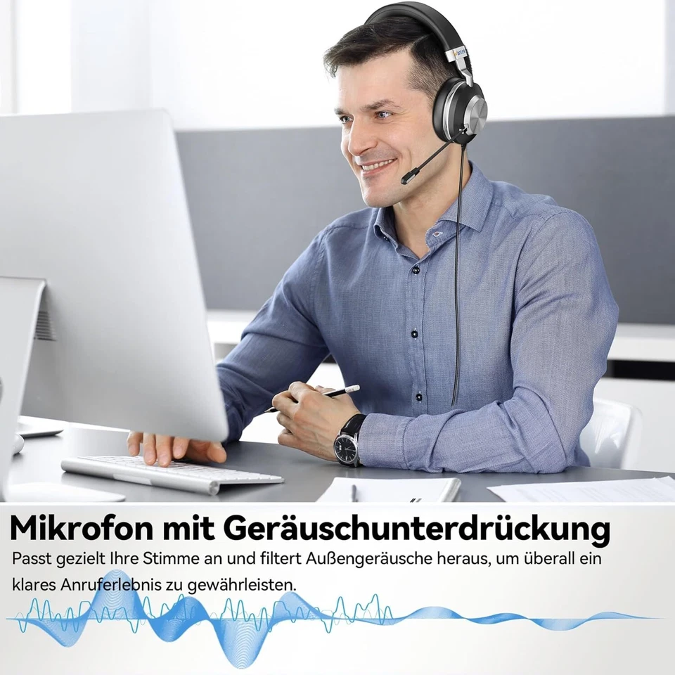 Wantek Headset 3.5mm/USB/Type-C mit Mikrofon Stereo Kopfhörer für PC/Handys - Bild 2 von 4