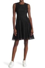 NEW Tommy Hilfiger Black Woven Lace Sleeveless Fit Flare Dress Women's 4 or 12