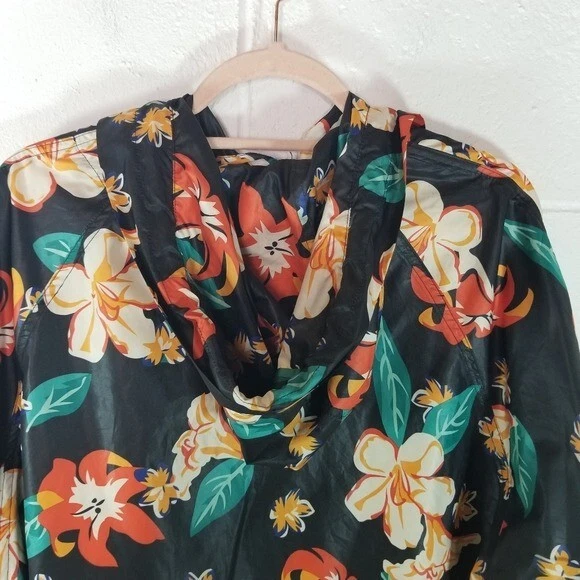 Zara Negro Floral Plantas Tropicales Chubasquero Mujer XS Oversize Foto 3 de 4