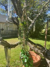 Double Boho Beaded Plant Hanger. Wooden Beads