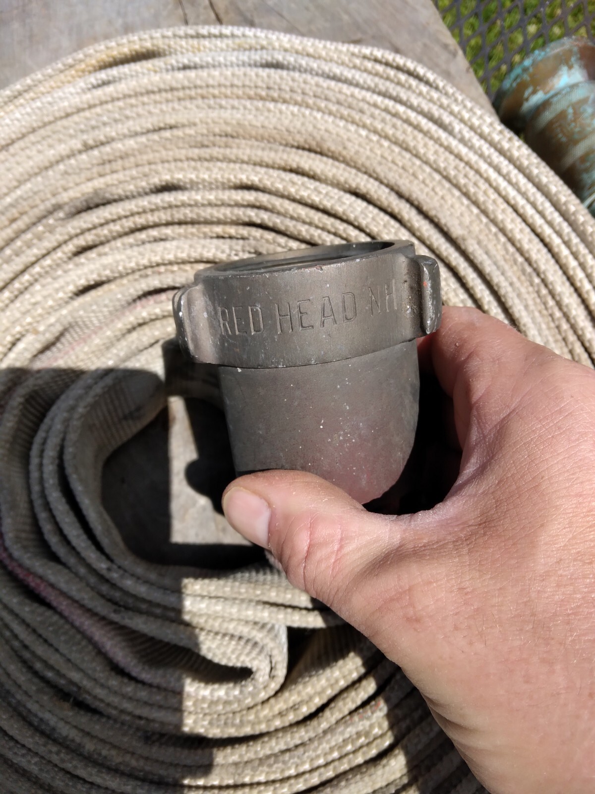 Vintage WD Allen Co.75 ft Firehose and Brass Nozzle