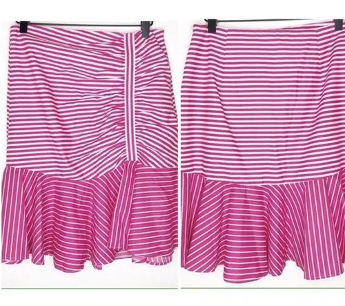 Zara Drop Waist Ruffle Hem Y2K Barbiecore Candy Stripe Coquette Ruched Skirt XS - Picture 2 of 4