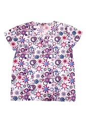 Womens Fashion Medical Nursing Scrub Tops Printed Looped Circle Flowers M