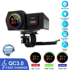 LED Waterproof Motorcycle Dual USB Phone GPS QC 3.0 Type-C Fast Charger Adapter