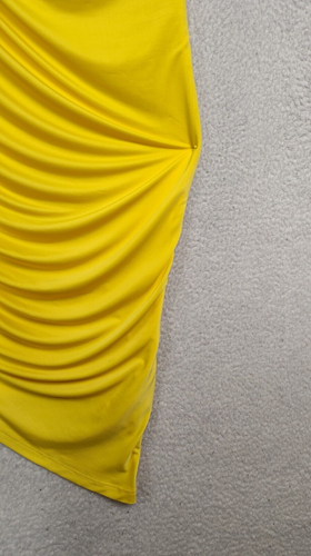 Eloquii Women Dress 14 Yellow Poly Blend One Shoulder Ruched Asymmetrical Midi - Picture 5 of 18