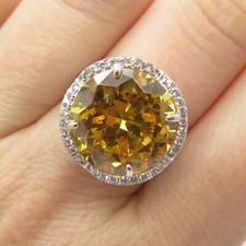 925 Sterling Silver White  Citrine-Tone C Z Round Ring Size 7
