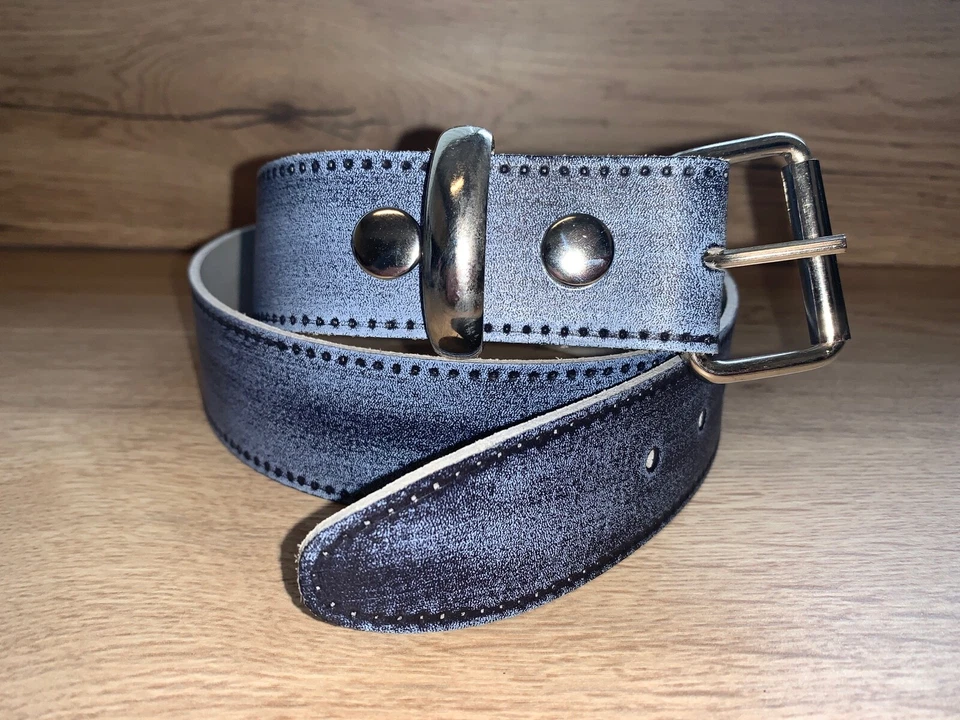 Cinturón de mezclilla azul de cuero real 38 mm tachuela a presión con hebilla wx18 Foto 2 de 4