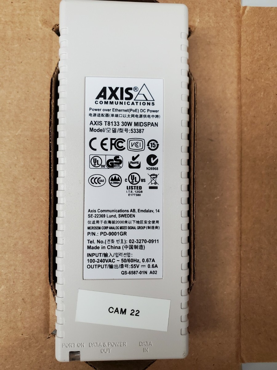 Axis T8133 PoE 1-Port Midspan 30w Power over Ethernet DC Power