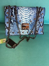 Badgley Mischka Blue Snakeskin Crossbody Purse Studded Boho NEW 199